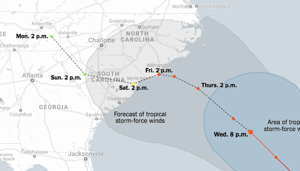 Hurricane Florence’s Path: Closing In on Carolina Coast