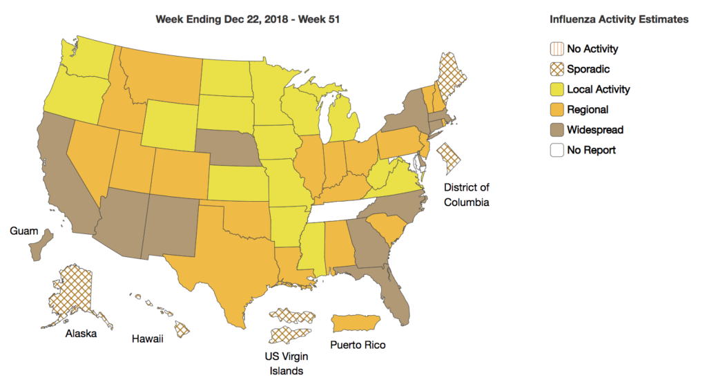 11 States Are Now Experiencing Widespread Flu Activity, CDC Map Shows