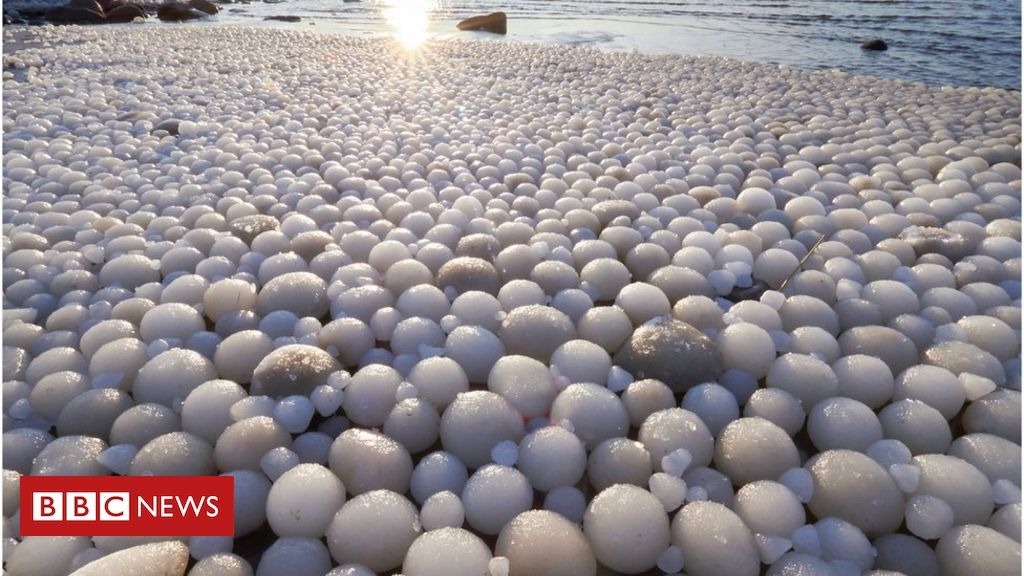 Beach in Finland covered in rare ‘ice eggs’