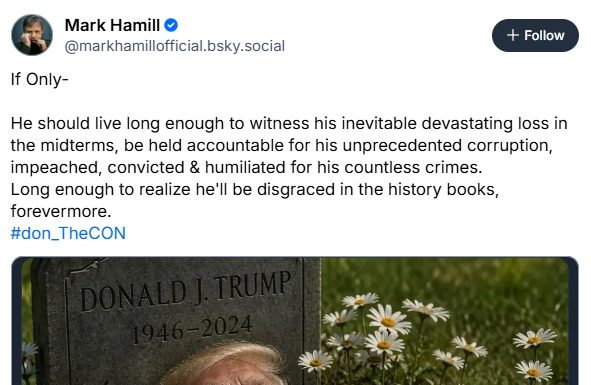 ‘Star Wars’ actor Mark Hamill deletes image depicting Trump as deceased, posts new photo to ‘apologize’ after backlash ‘star-wars’-actor-mark-hamill-deletes-image-depicting-trump-as-deceased,-posts-new-photo-to-‘apologize’-after-backlash